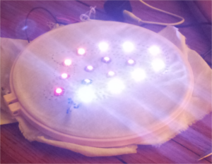 16 LEDs in a spiral, with decreasing brightness toward the center.